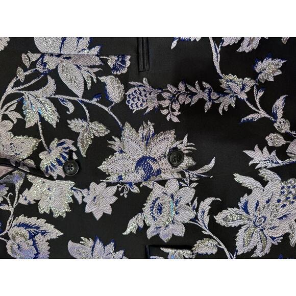 INC International Concepts Black Purple Silver Floral Party Suit Coat Blazer XL - Picture 14 of 16